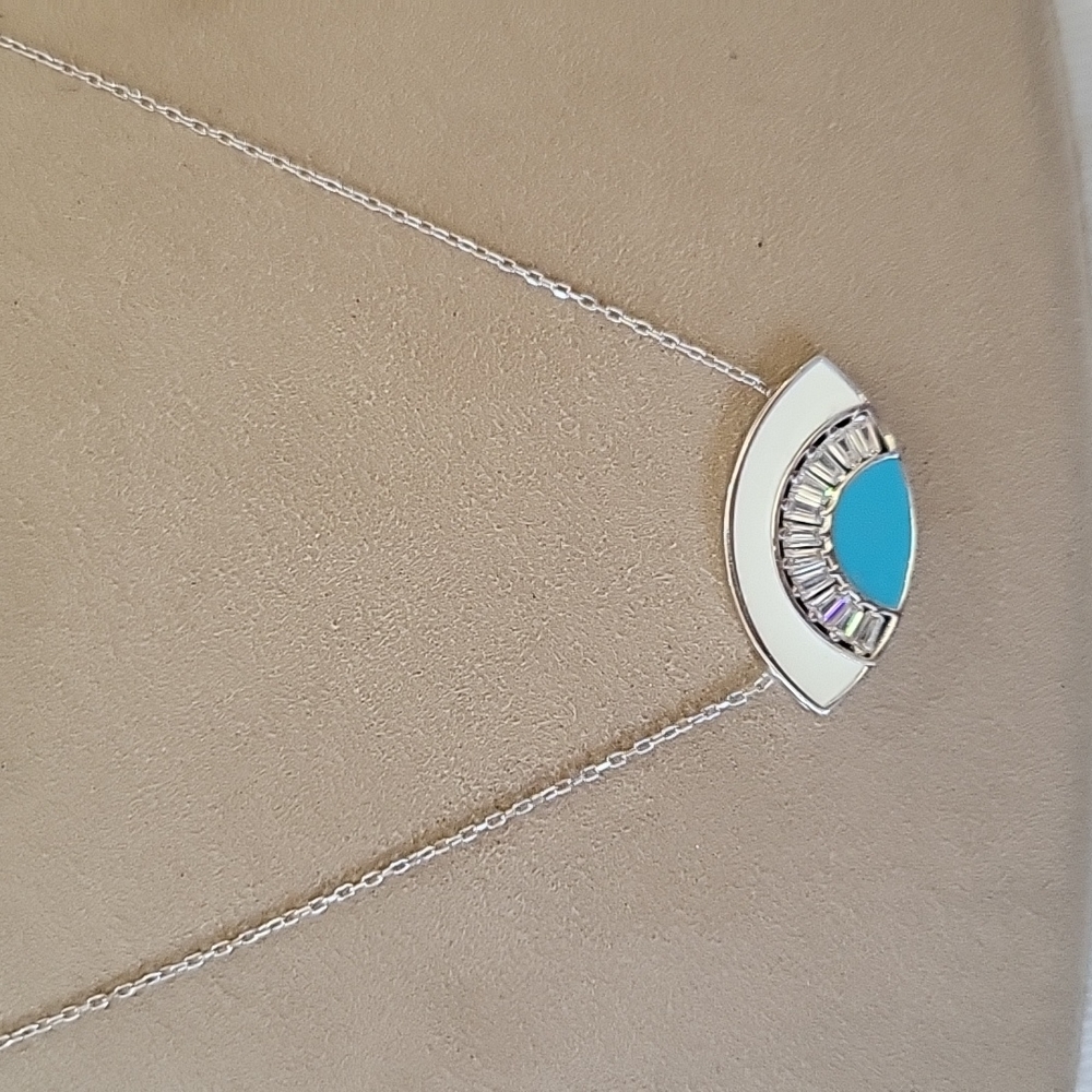 925 sterling silver necklace. Silver with blue and white enamel.